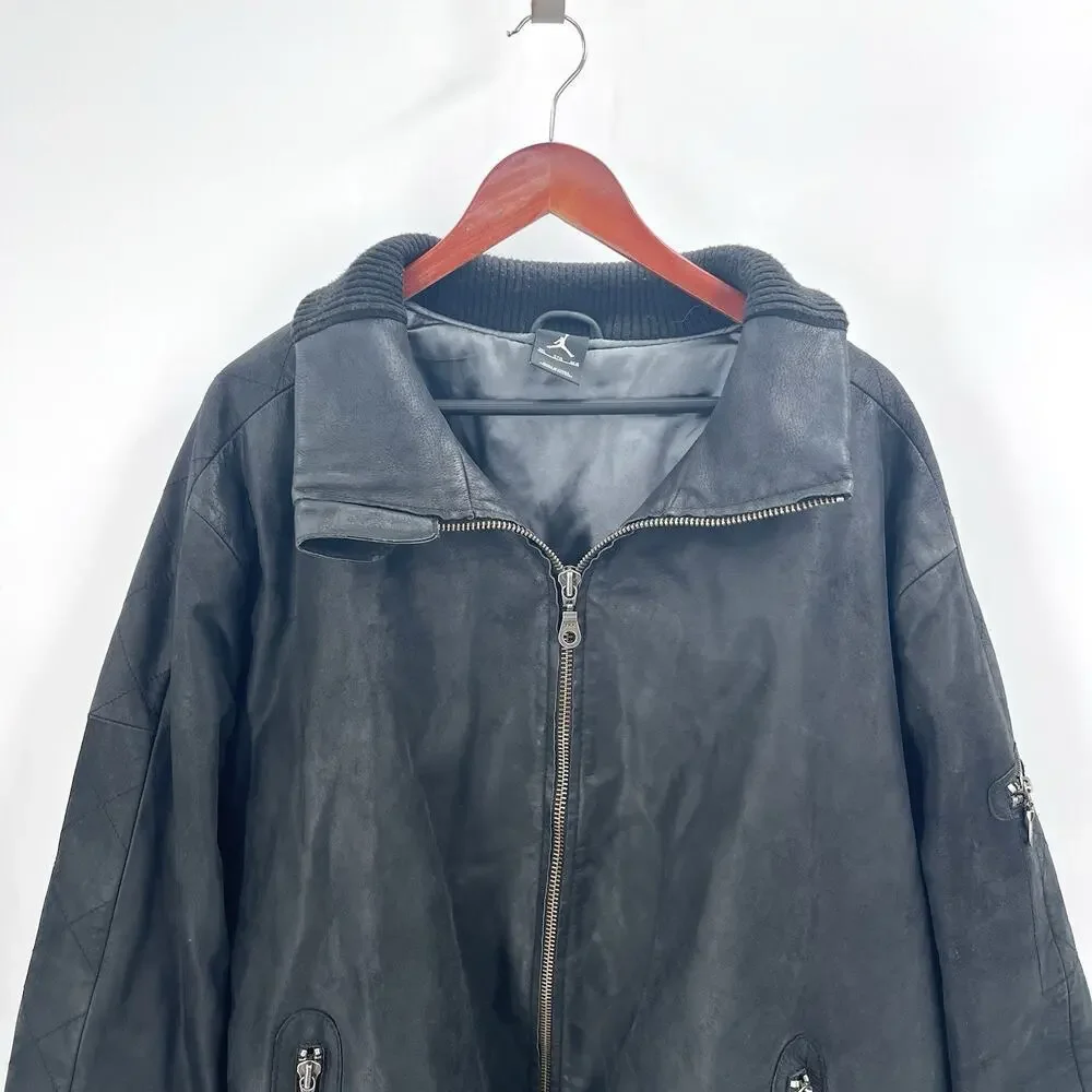 Vintage Rare Air Jordan Black Buffalo Leather Motorcycle Jacket Mens 3X